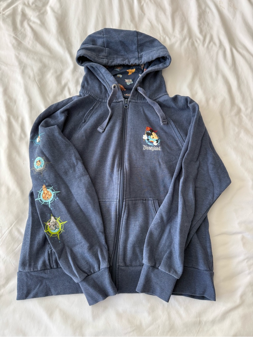 Disney Navy Blue Zip Hoodie with Character Sleeve Patches